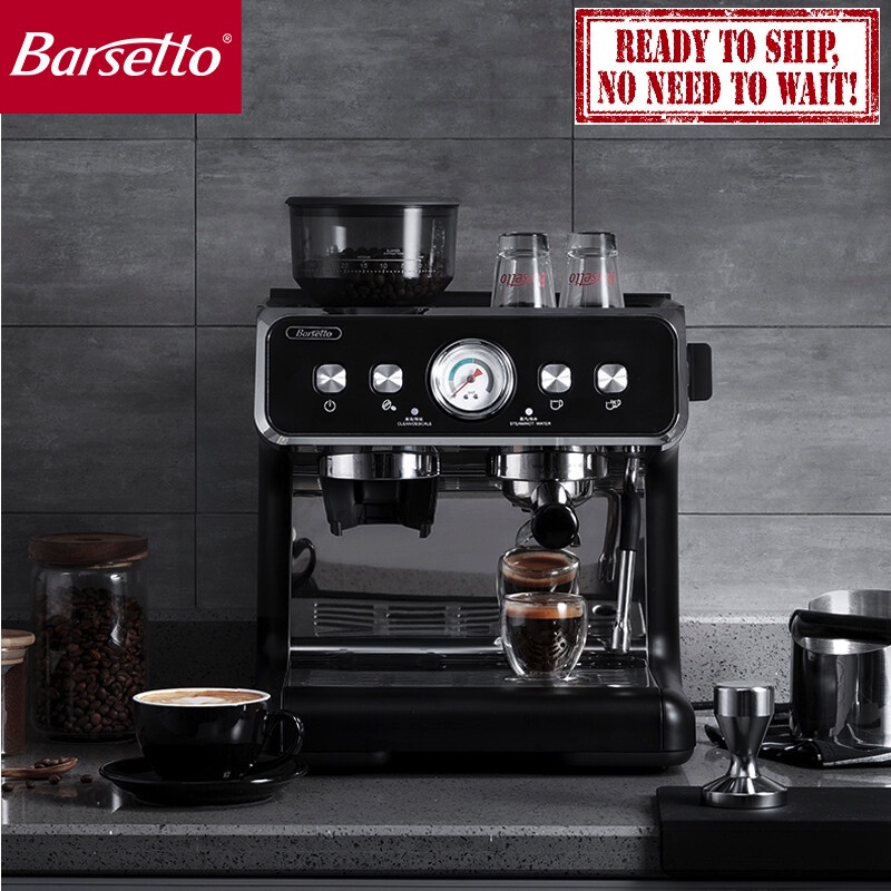 Barsetto (1 Year Warranty) BAE02 Dual Boiler Espresso Machine Grinder Electric Commercial 20Bar Pump Pressure Steam Milk