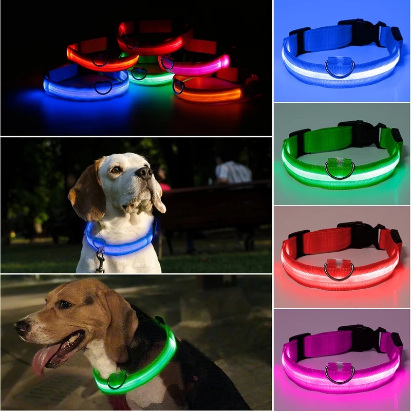 Nylon LED Glowing Pet Cat Dog Collar Luminous Shining Pet Collar Necklace For Small Large Dog Night Walking Anti-lost