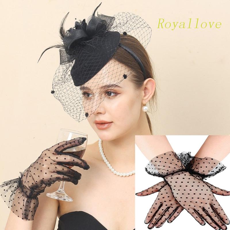 royal Fashion Women Cocktail Party Hat & Mesh Gloves Womens Charming Supplies Wedding