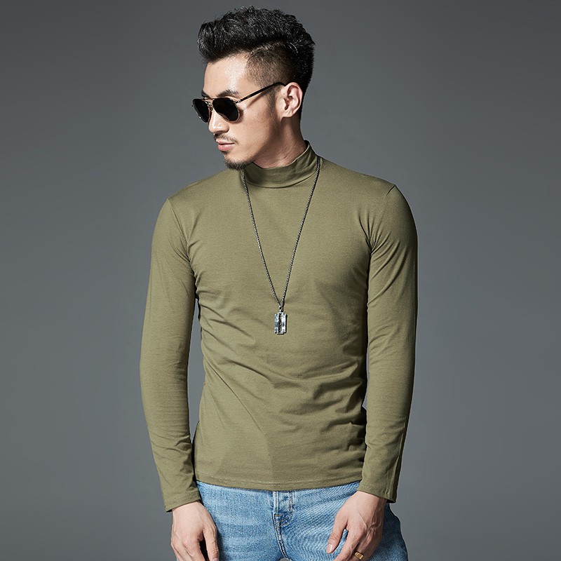 Germinate Turtleneck Long Sleeve T Shirts Men Cotton White Black Slim Fit Business Casual Pullover Tee Tops Plus Size Homme 