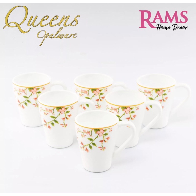 HOTQUEENS 6PCS OPALWARE 320ML MUG SET/DRINK SET/SET MUG/COFFEE AND TEA MUG SET-BLACK SAND/MAGNOLIA BLUSH/FRESH LOVE