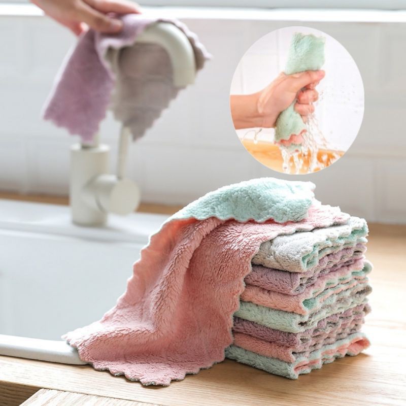 Gray 1Pcs Soft Kitchen Dishcloths No Odor Reusable Dish Towels Free Nonstick Oil Washable Cleaning Cloths Rags Dish Cloths Absorbent Coral Fleece Cleaning Wipes No Water Mark 