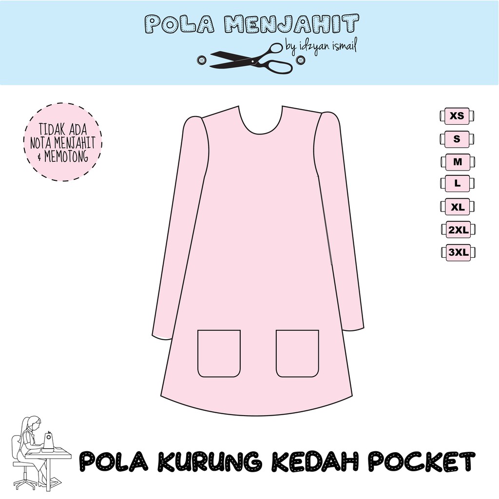 POLA KURUNG  KEDAH  POKET  DEPAN  POLA BAJU  KURUNG  KEDAH  