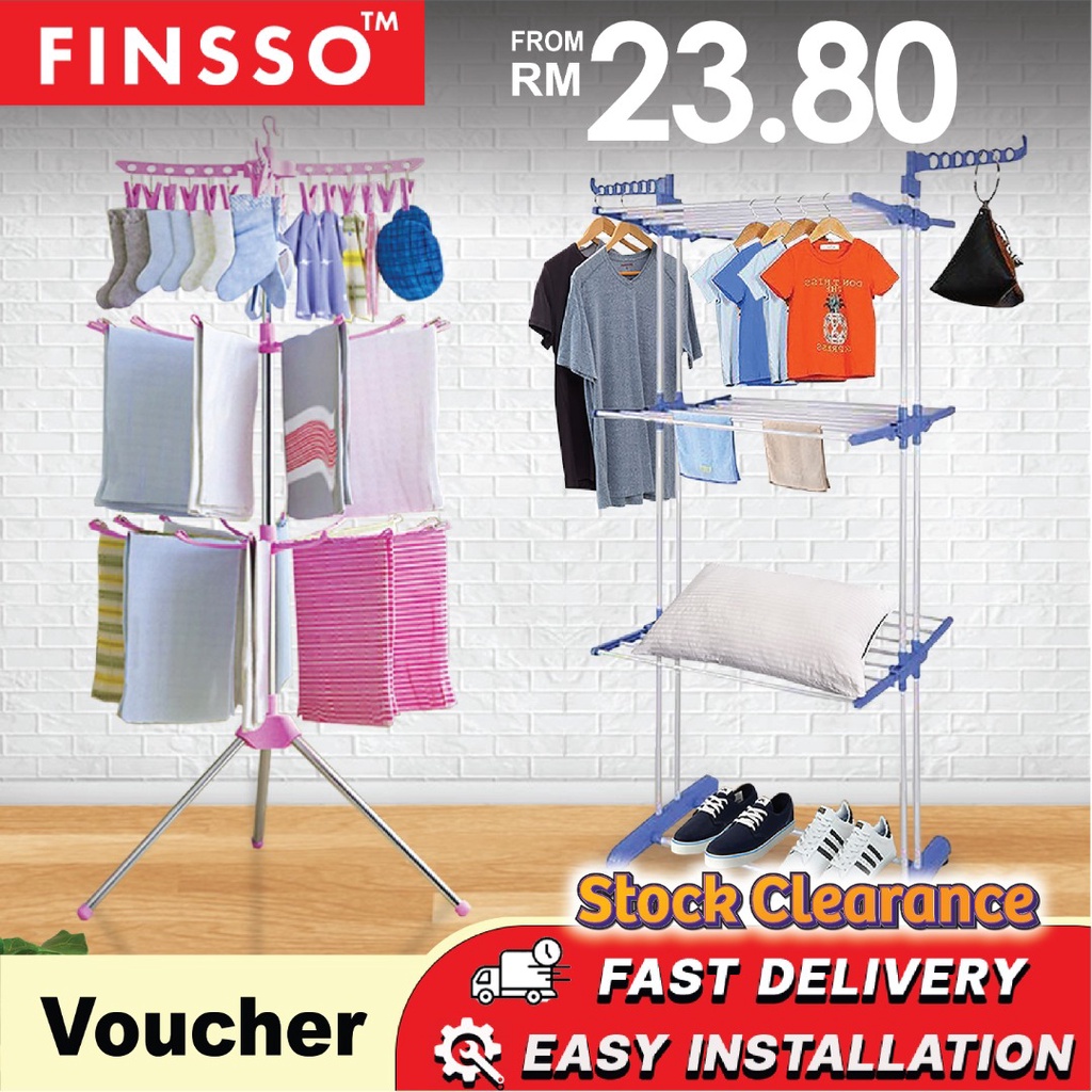 Finsso Ampaian Baju Penyidai Baju Foldable Drying Rack With 3 Tier Stainless Steel Shopee 2991