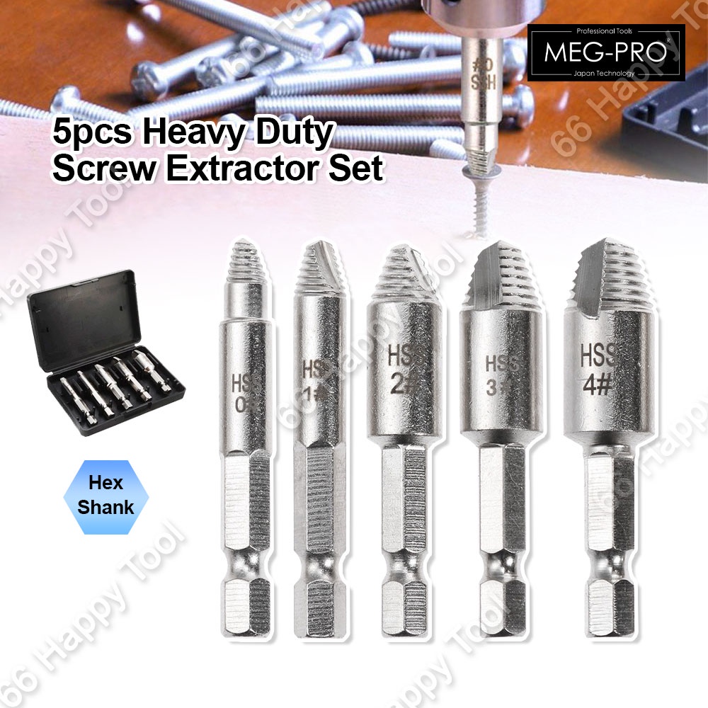 Meg-pro Heavy Duty 5pcs Damaged Screw Extractor Bolt Remover High-speed 