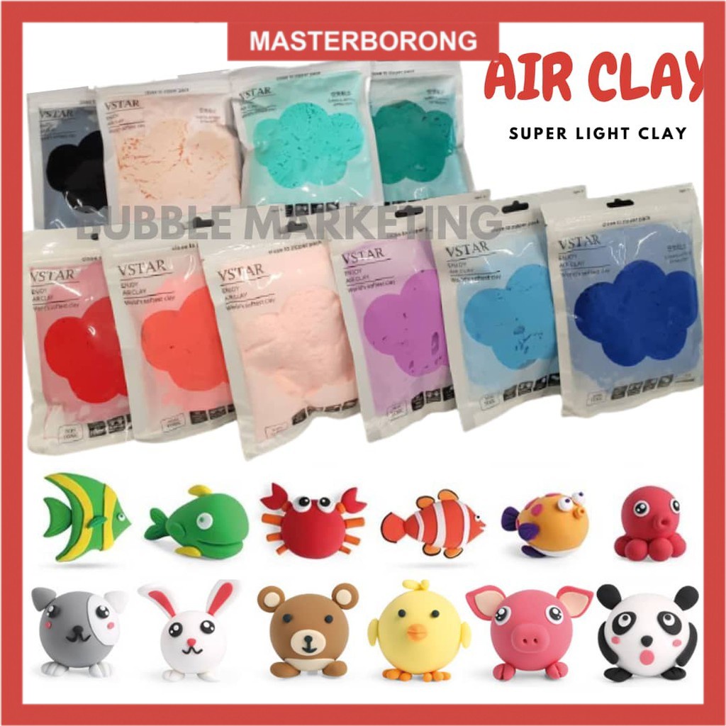 masterborong Kids Air Clay Super Elasticity Non-Toxic Light Air Dry Clay 60G, Super Light Clay Slime Butter 超轻粘土 Ready