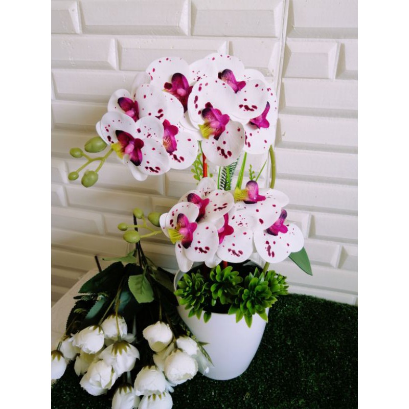 Gubahan Orkid Latex 2 Tangkai Artificial Flower Orkid Viral Terbajet