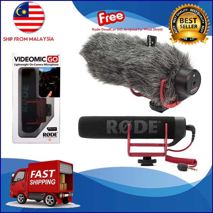 Rode VideoMic Video Mic GO On Camera Shotgun Microphone and Dead Cat VMP Wind Cover Kit READY