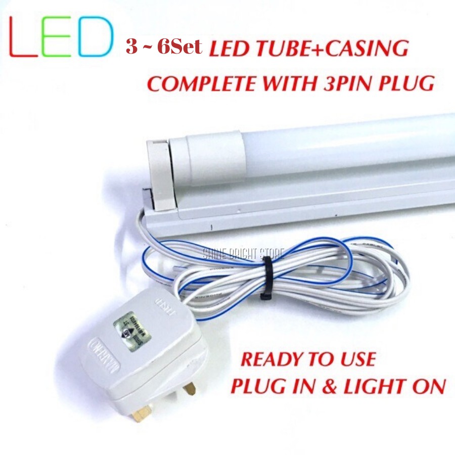 3 6set X T8 Led Tube Casing Complete Set With Plug Led Tube Set Led Lampu Shopee Malaysia