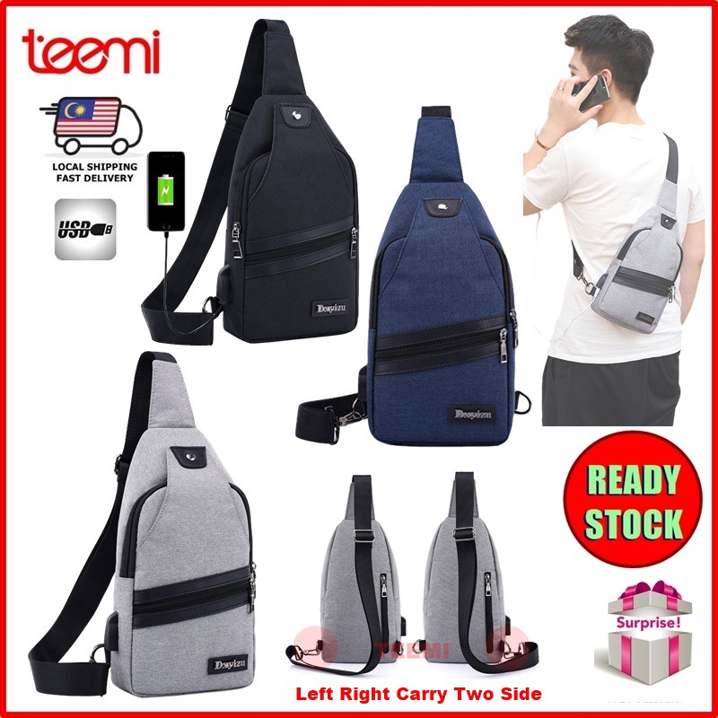 TEEMI Men's Sling Chest Bag USB Port Crossbody Bags Beg Silang Left ...