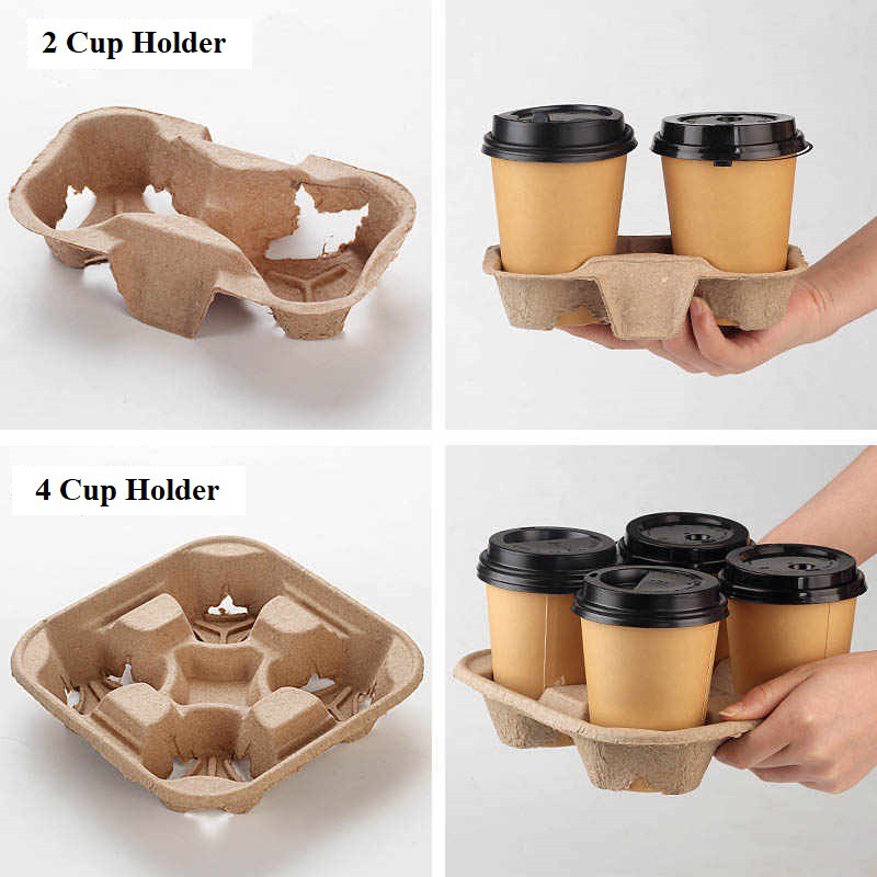 Disposable Pulp Paper Cup Holder/ Molded Paper Cup Tray / Pemegang