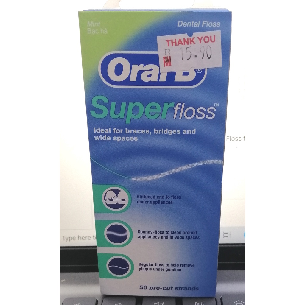 OralB Super Floss for Braces, Crowns, Bridges, Wide Spaces (50 Precut