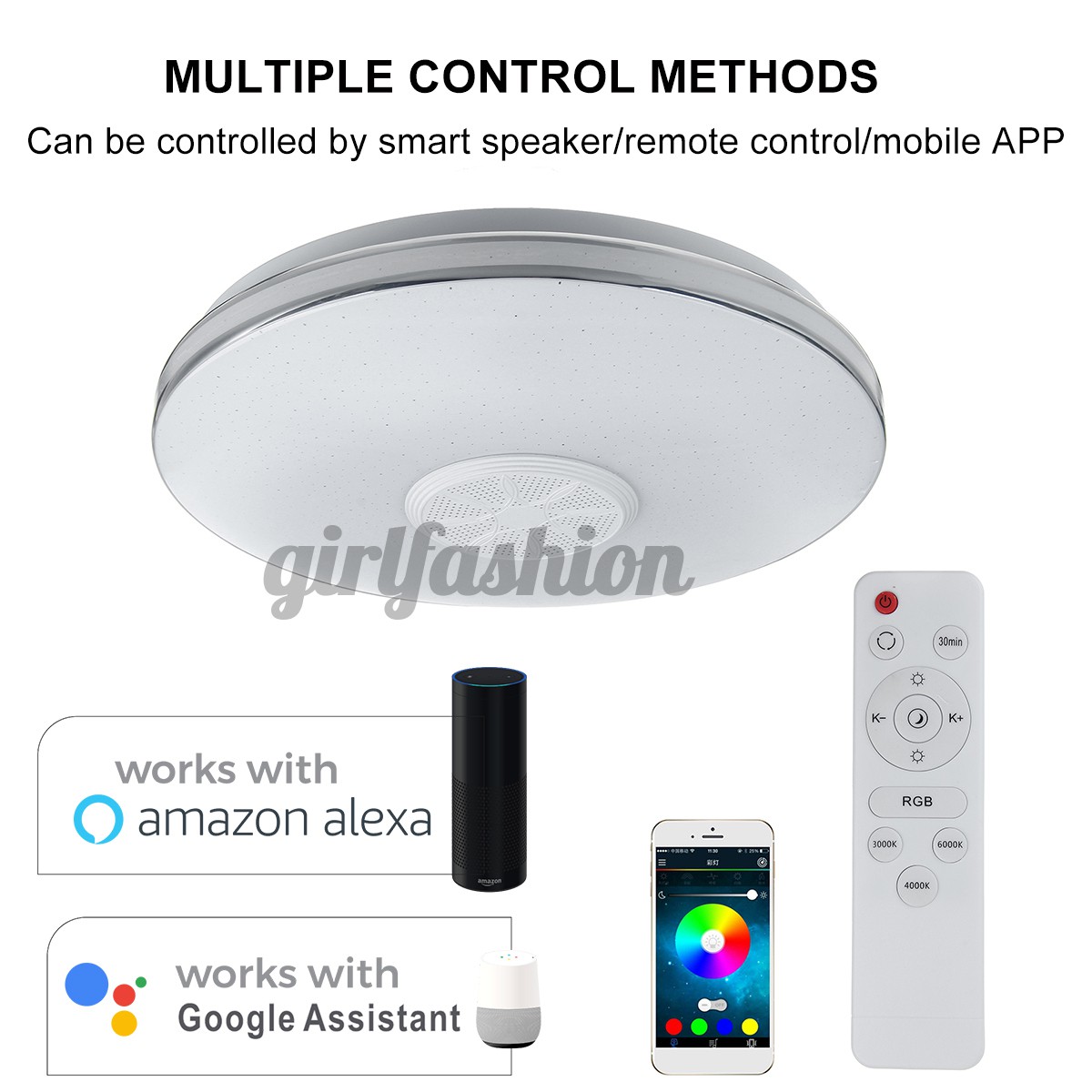 100w Smart Bluetooth Wifi Led Ceiling Light Rgb Speaker Dimmable Lamp Remote New Shopee Malaysia