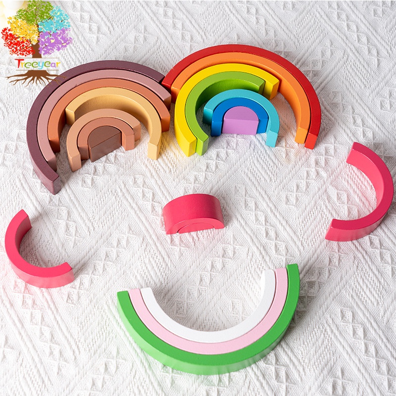 Treeyear Hot Arch Bridge Rainbow Building Blocks Kids Wood Stacker Baby Toy Color Cognitive Children Montessori