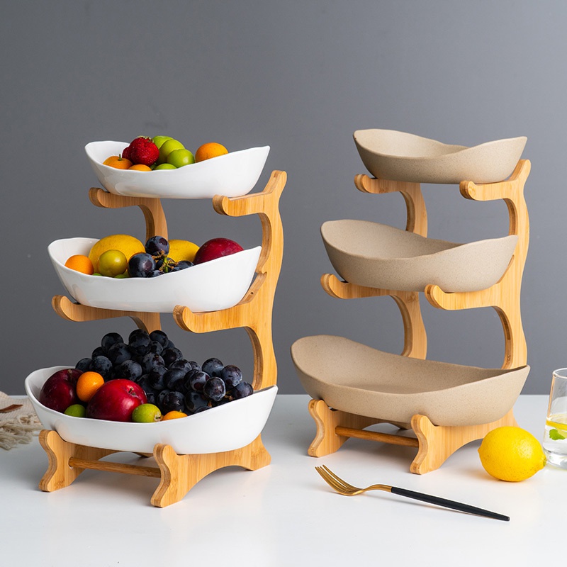 Creative Three-Layer Multi-Layer Fruit Plate European Style Dried Bamboo Wood