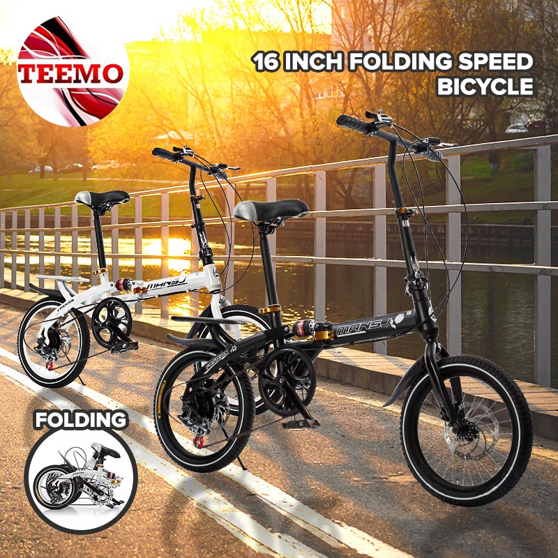 READY STOCK ? TEEMO 16 Inch Folding Speed Bicycle Double Disc Brake Shock Absorber Bike