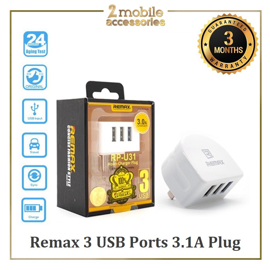 Remax 3 USB Port Fast Charging Plug, 3 USB Outputs Charger, Best Choice ...