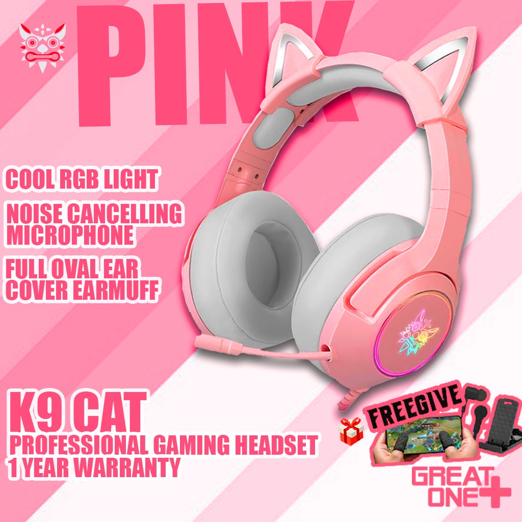 Onikuma K9 Pink Cat Ear Cutie Gaming Headphones Deep Bass Stereo Ultimate Gaming Headset With 8084