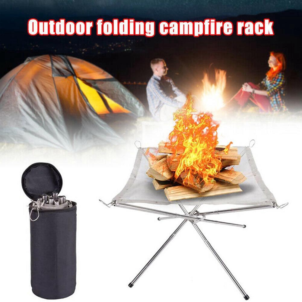 Camping Wood Fire Pit Fireplace Outdoor Portable Campfire Rack Collapsible Grill 
