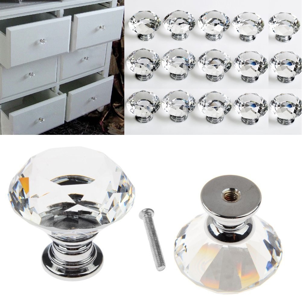 8pc Clear Crystal Glass Door Knobs Cupboard Drawer Cabinet Kitchen