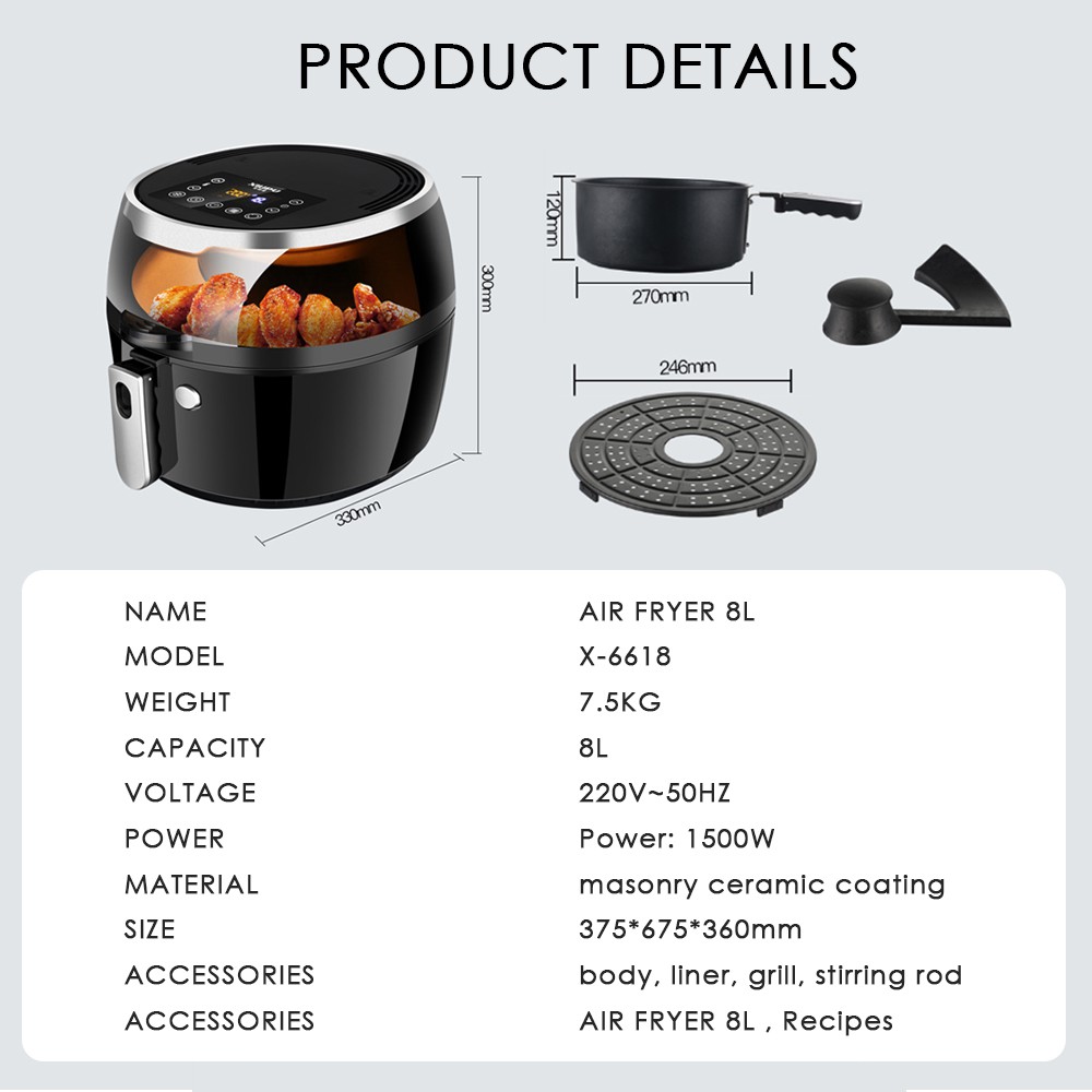 7 Accessories VPCOK Air Fryer 10.6 Quart Oil Free Airfryer with Rapid Air Circulation System LED Touch Display 