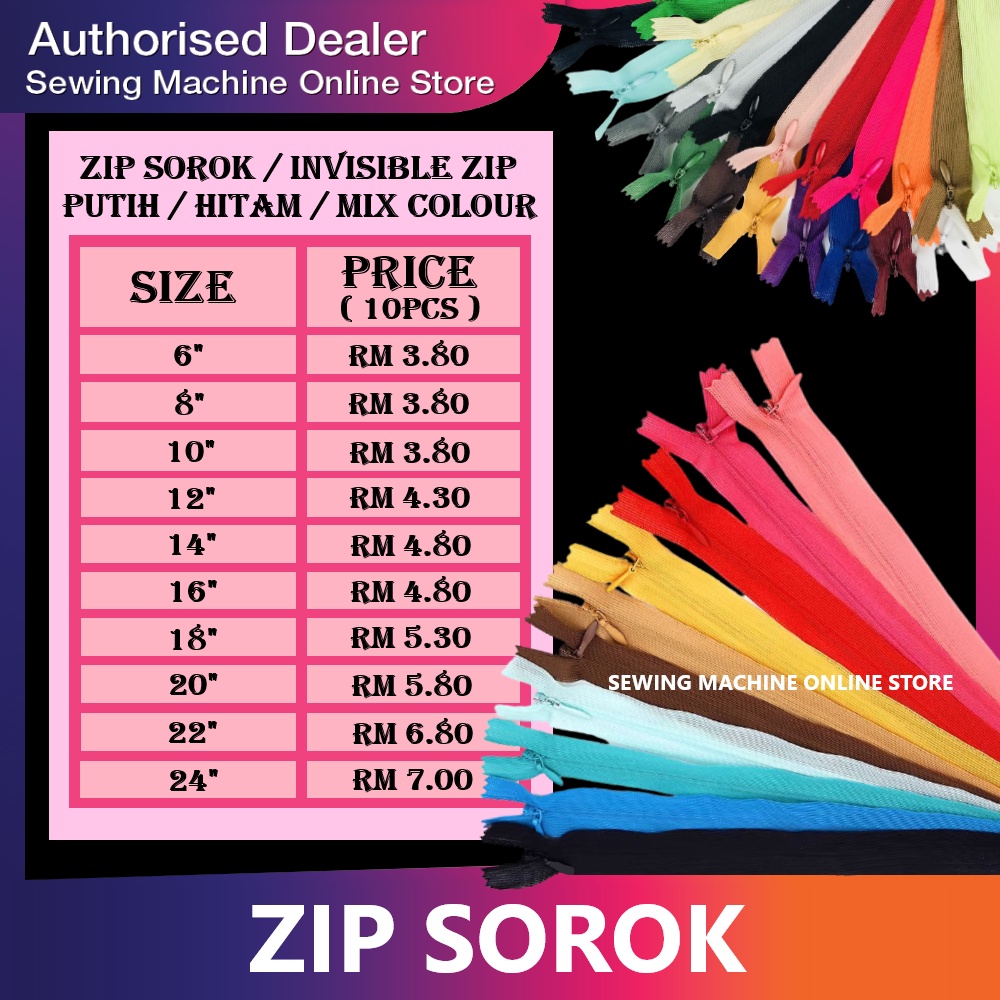 ?Borong Murah?  Zip Sorok / Zip Sembunyi / Invisible Zip / Alat Jahitan / Sewing Accessories