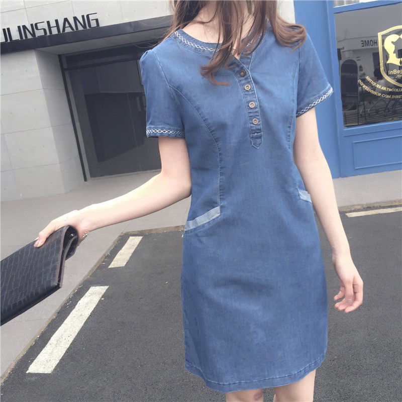 ladies denim midi dress