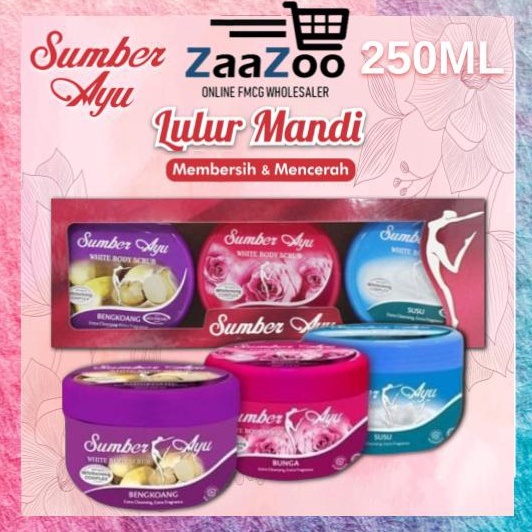 (ORIGINAL) Sumber Ayu Whitening Body Scrub Lulur Mandi 250ml Susu / Bengkoang / Bunga