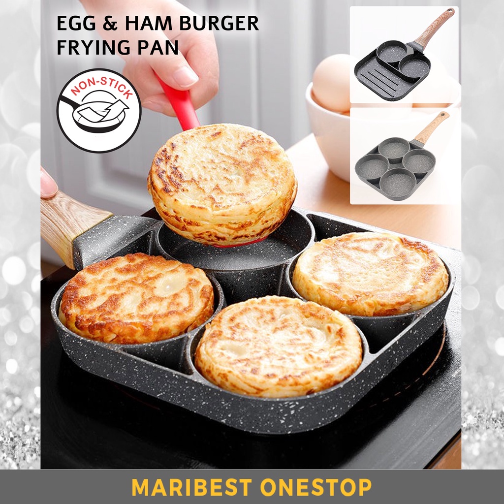 Fried Egg 4 Hole 3 Hole Frying Pan Burger Frying Non Stick Flat Frying Pan Pancake Maker Omelette Pan Kuali Telur 煎蛋平底锅