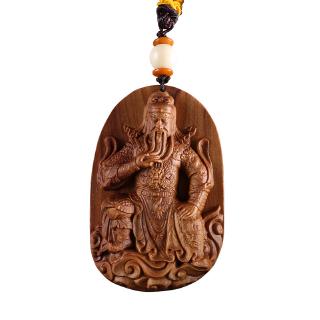 Hollow Out Wood Carving Chinese Guan Gong Dragon Amult Double Sides Car Pendant