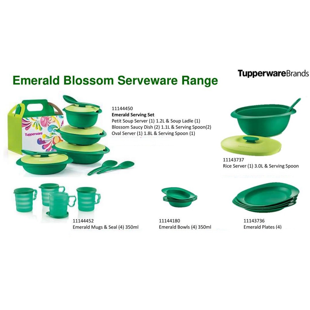 Tupperware Emerald Green Blossom Microwaveable Set With Mugs Plates Bowls