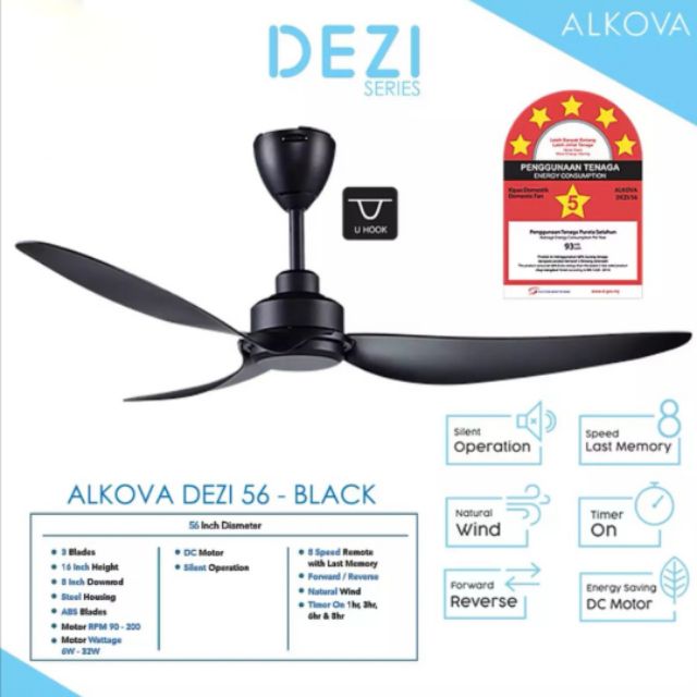 Alpha Alkova Series - Dezi 56 Inch DC Motor Ceiling Fan ...