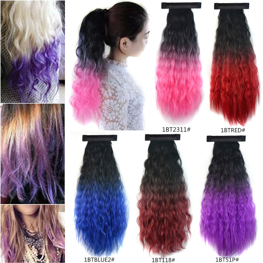 Ribbon Clip In Long Corn Curly Hair Extension Tie Up Ponytail