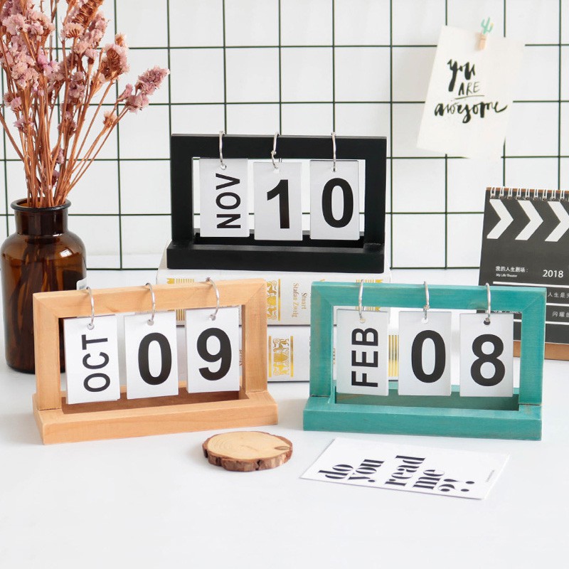 Wooden Calendar Nordic Simple Style Multicolor Flipping Wooden Desk ...