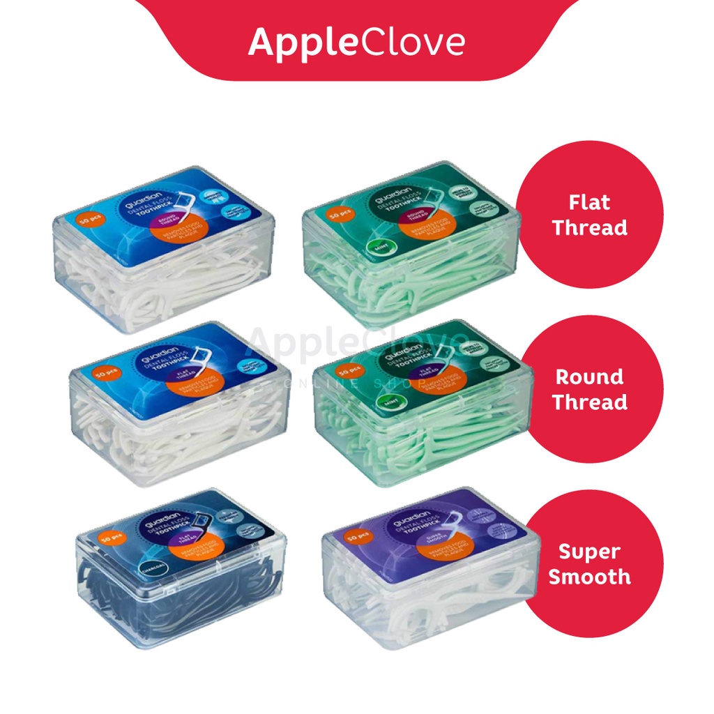 Guardian Dental Floss Toothpick Charcoal Mint Flat Thread, Mint Round