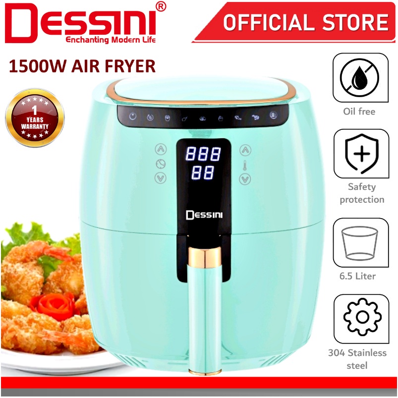 DESSINI ITALY Electric Air Fryer Timer Oven Cooker Non-Stick Fry Roast Grill Bake Machine (6.5L) 