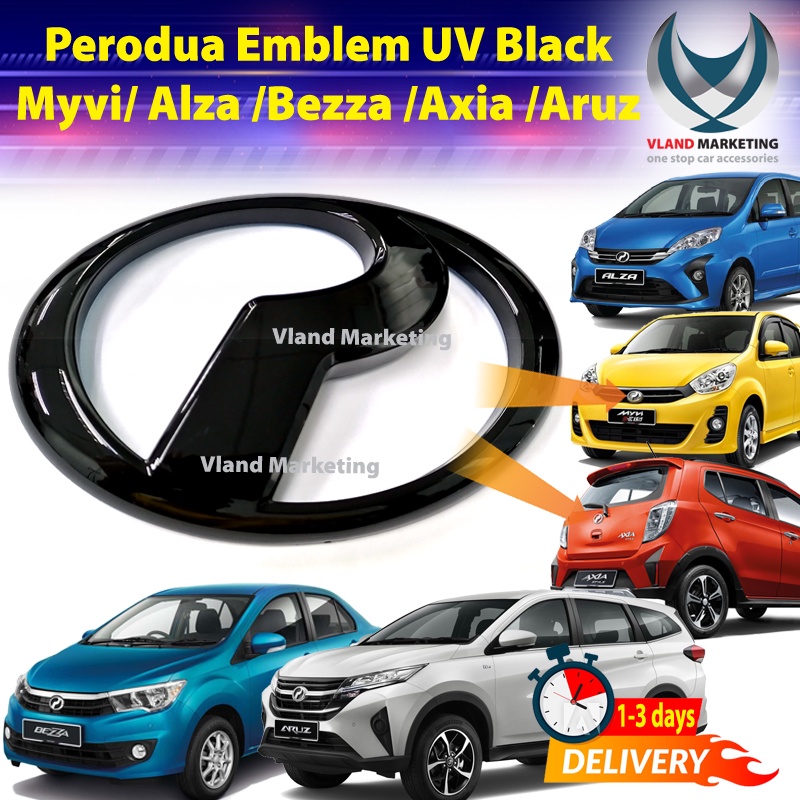 Perodua Front & Rear Logo Emblem UV Black Myvi / Alza / Bezza / Axia ...