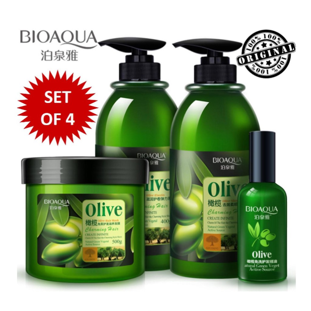 100 Original Set Of 4 Bioaqua Silky Smooth Olive Hair Shampoo
