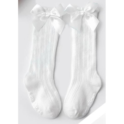 shopee: Baby Girls Socks High Knee Bows Cute Baby Kids Toddler Socks Long Tube Sock (0:0:Color:White;1:0:Size:S (0-12M))