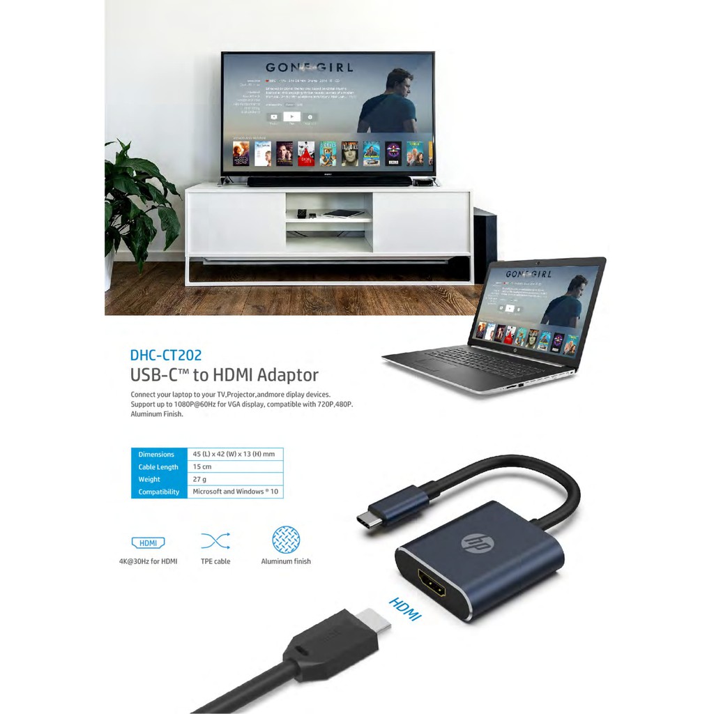 Hp Dhc Ct2 Usb C To Hdmi 1080p Up To 4k Adaptor Dhc Ct2 Shopee Malaysia