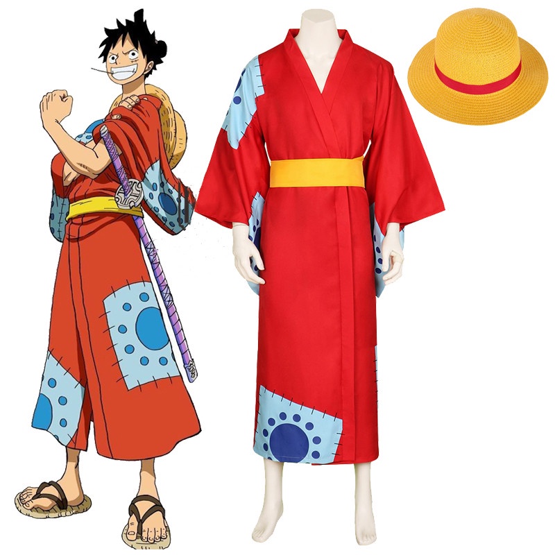 Anime One Piece Wano Country Monkey D. Luffy Cosplay Costume Kimono Outfits Halloween Carnival Suit