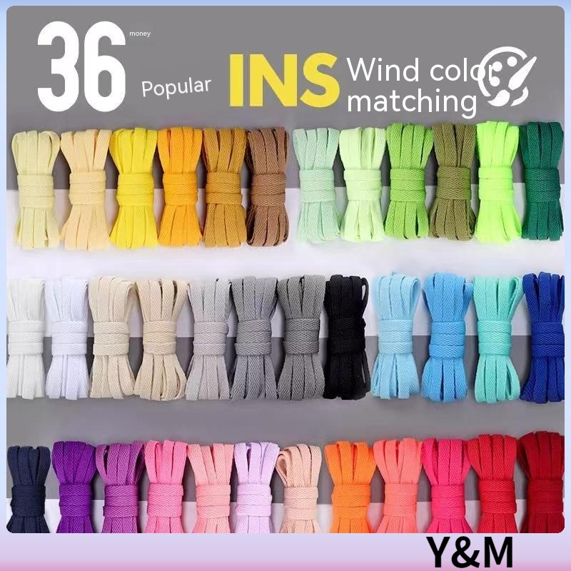 ✨COD✨ 120/140CM Polyester Single Layer Flat Colorful Shoelaces Sneakers Canvas Shoes Basketball shoe lace white shoe laces Sport Shoes Lace tali kasut hitam 单层加厚鞋带 YM01