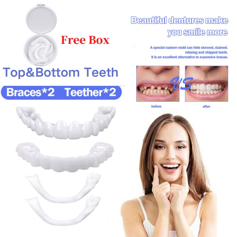 2 Pair Fake Tooth Kit Perfect Smile Denture Fit Flex Cosmetic Teeth