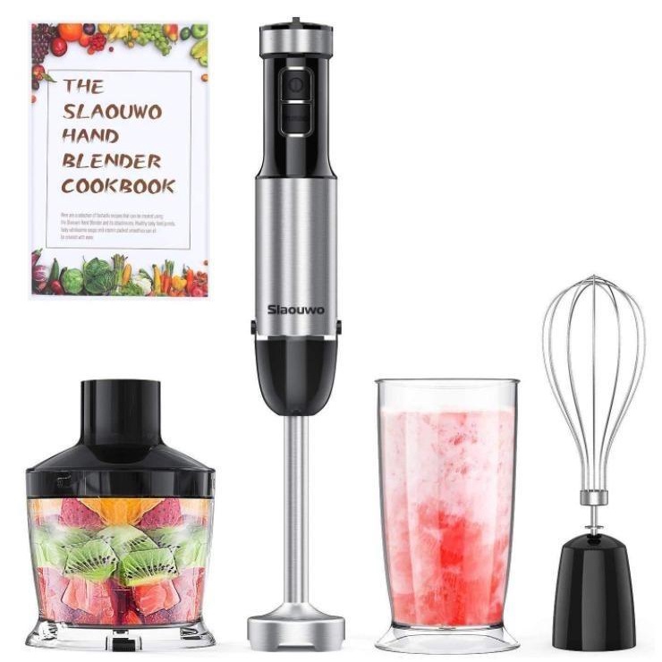 Slaouwo Hand Blender 4in1 Hand Immersion Blenders, Electric Hand Stick Blender with Beaker