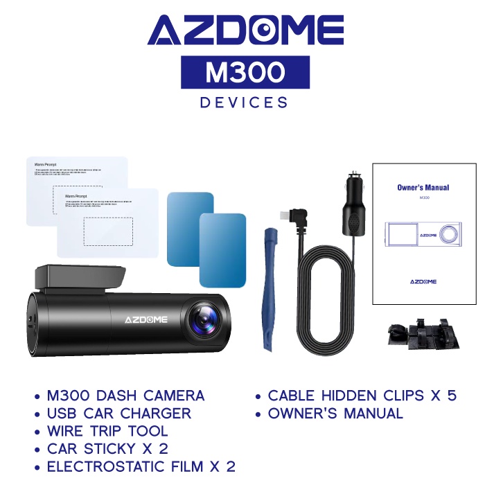 AZDOME M300 Car Recorder 1296P/2K Full HD FrontCamera Rear Camera NightVision APP Control Smart Parking Mode 140 FOV WDR