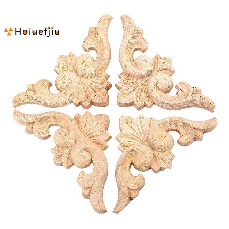 4pcs 6*6cm European Style Wood Carved Corner Onlay Applique Furniture Unpainted Door Decor