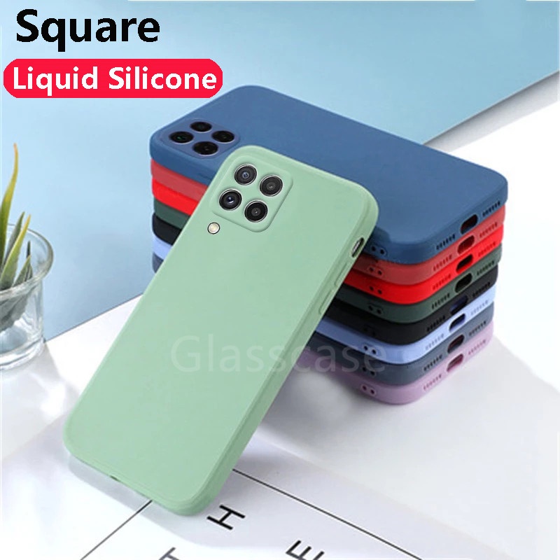 ( ready Stock ) Samsung Galaxy A22 A12 A42 M32 M22 4G 5G Square Silicone Phone Case Camera Protection Couple Soft Casing Back Shockproof Cases Cover