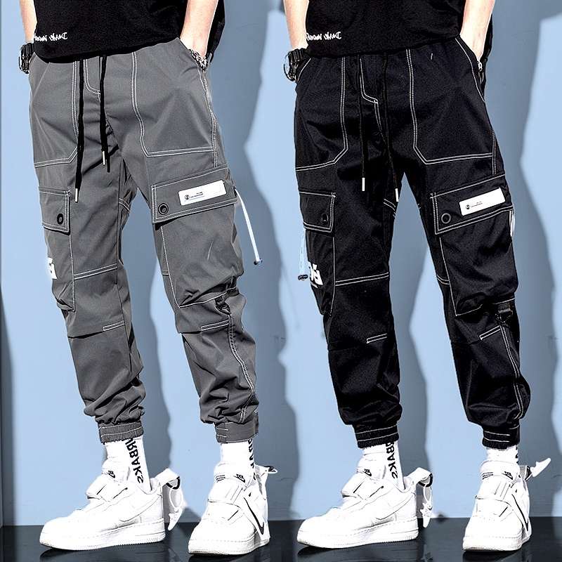 ✦MOLLGE✦ Summer Twill Korean Style Fashion Versatile Many Pocket Cargo Pants Men Jogging Pants Harem Pants Large Size Banyak Seluar Poket Tepi Kerja Lelaki Seluar Slack Lelaki