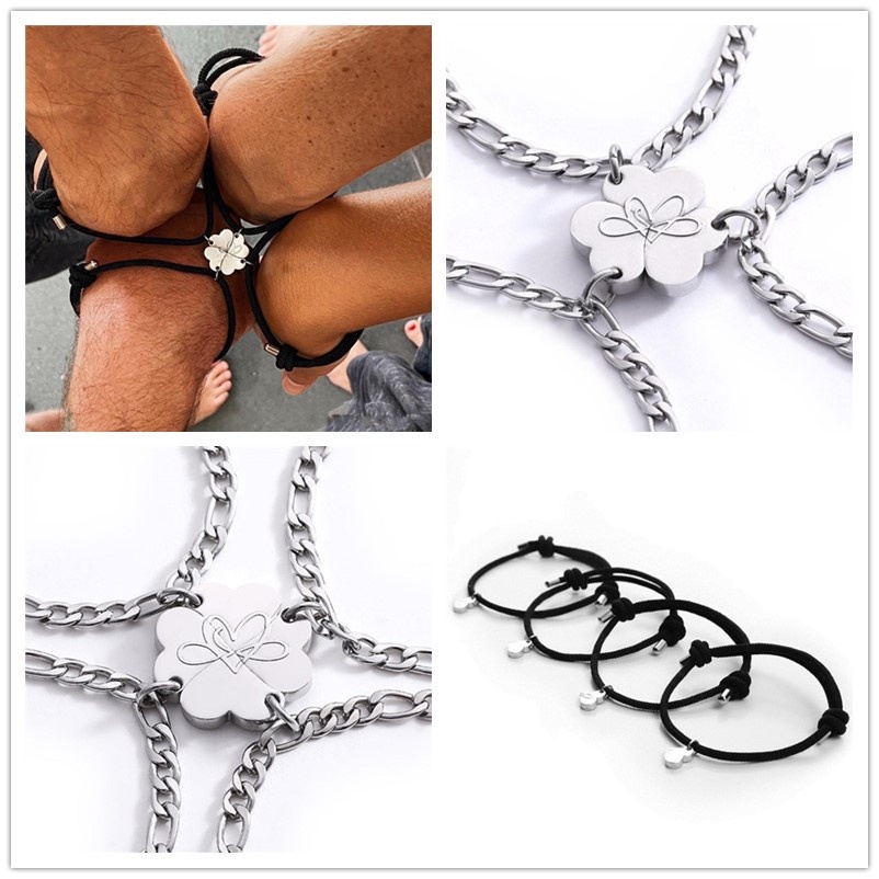 4PCS /Pack Good Friends Family 4 People Love Magnet Suction four-leaf clover Bracelet Amazon Creative Weaving Carrying Strap