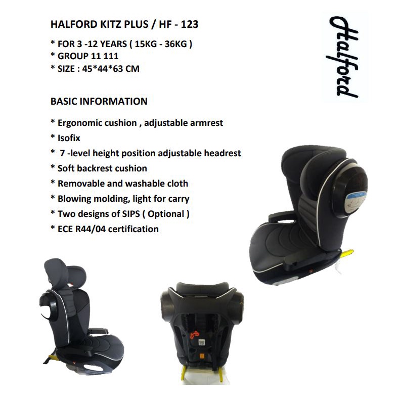 Halford Kitz Plus Booster Car Seat(15KG 36KG) (1 To 1 Crashed